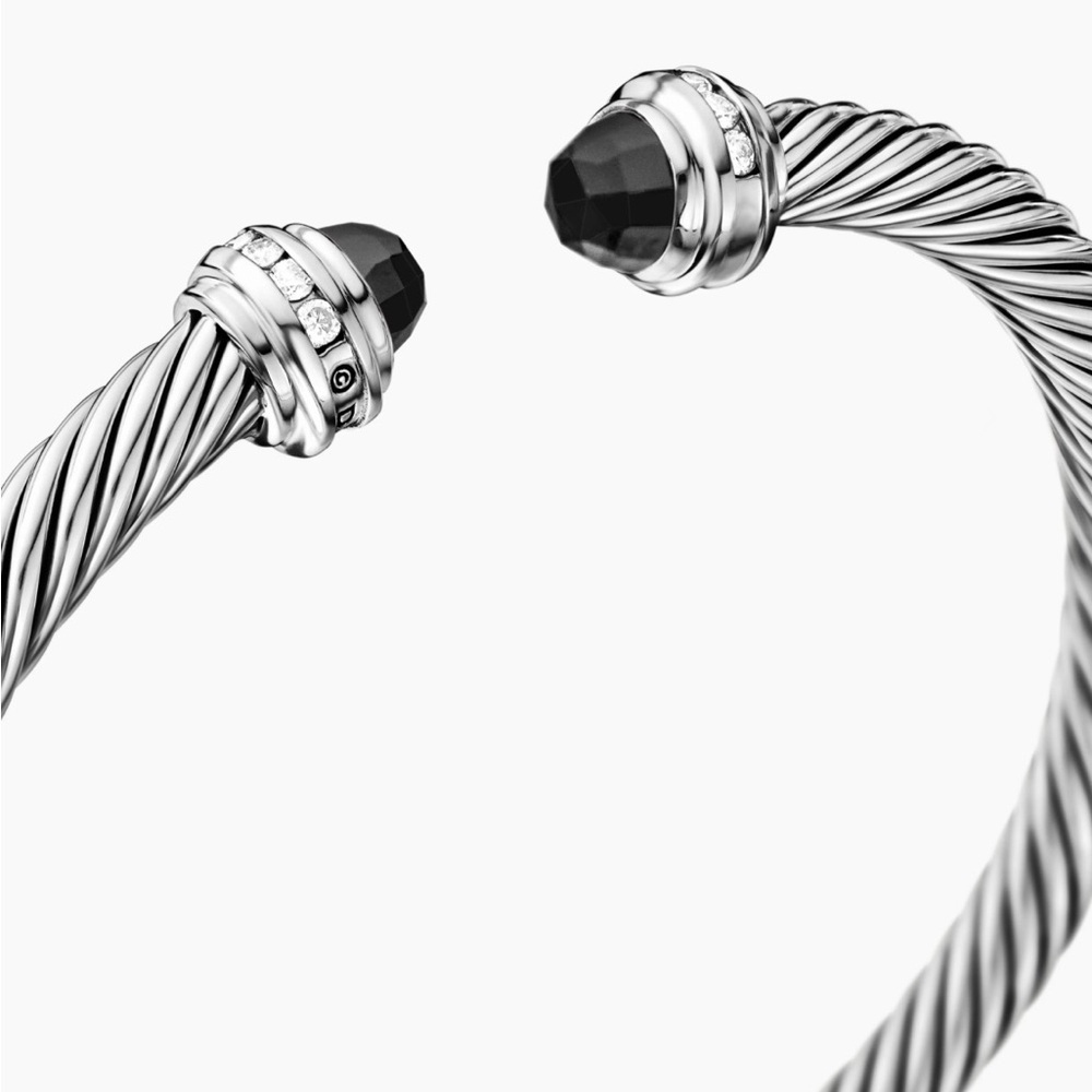 David Yurman Cable Bracelet 925 Sterling Silver 750 BWG Black Onyx Diamonds 5mm - Picture 4 of 12